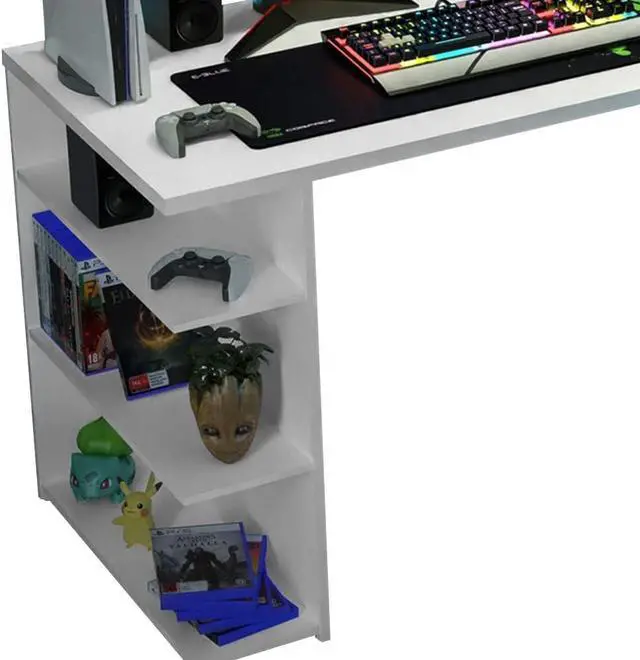 Alt view image 4 of 7 - Madesa Gaming Computer Desk with 5 Shelves, Cable Management and Large Monitor Stand, Wood, 24" D x 53" W x 29" H - White
