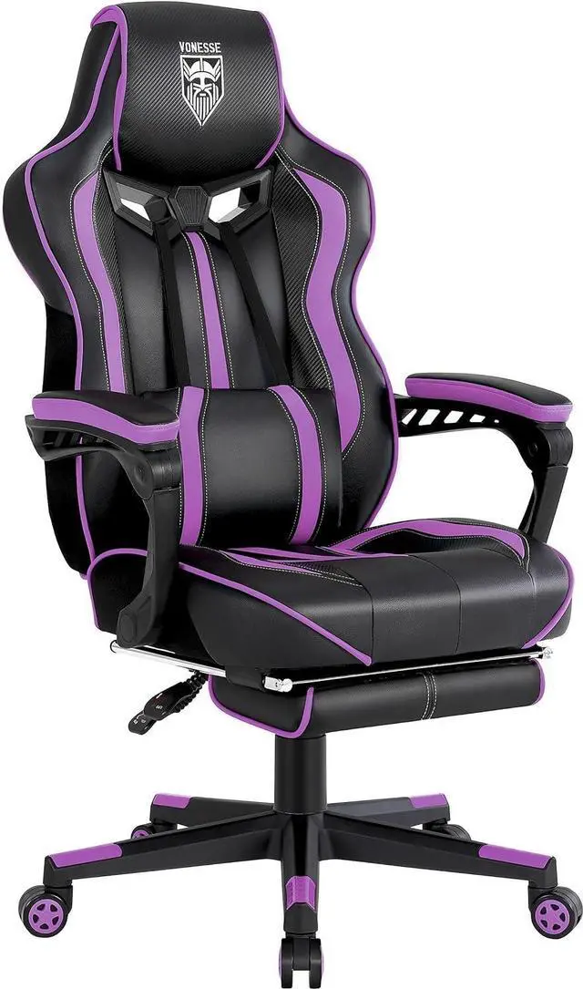 Main image of Vonesse Purple Gaming Chair with Footrest, Reclining Computer Gaming Chairs for Adults, Ergonomic Gamer Chair with Massage, Big and Tall PC Game Chair(Purple/Black)
