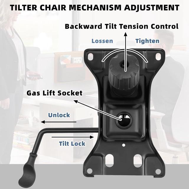 Alt view image 6 of 7 - 500Lbs Office Chair Replacement Parts, w/ 6' x 10.2" Mounting Holes Chair Base Heavy Duty Plate Swivel Tilt Control Seat Mechanism for Executive and Gaming Chair