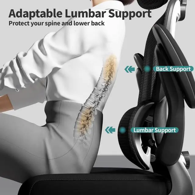 Alt view image 5 of 7 - TRALT Office Chair Ergonomic Desk Chair, 330 LBS Home Mesh Office Desk Chairs with Wheels, Comfortable Gaming Chair, High Back Office Chair for Long Hours (Black)