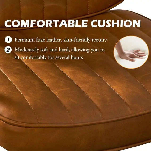 Alt view image 6 of 7 - Artswish Mid Century Office Chair Leather Desk Chair Brown Office Desk Chair Home Office Chair with Wheels and Arms