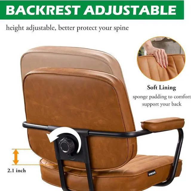Alt view image 4 of 7 - Artswish Mid Century Office Chair Leather Desk Chair Brown Office Desk Chair Home Office Chair with Wheels and Arms