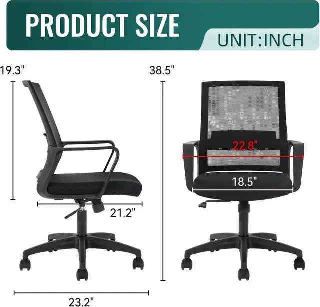 Alt view image 3 of 7 - FDW Office Chair Ergonomic Desk Chair Mid-Back Mesh Computer Chair Lumbar Support Comfortable Executive Adjustable Rolling Swivel Task Chair with Armrests,Black