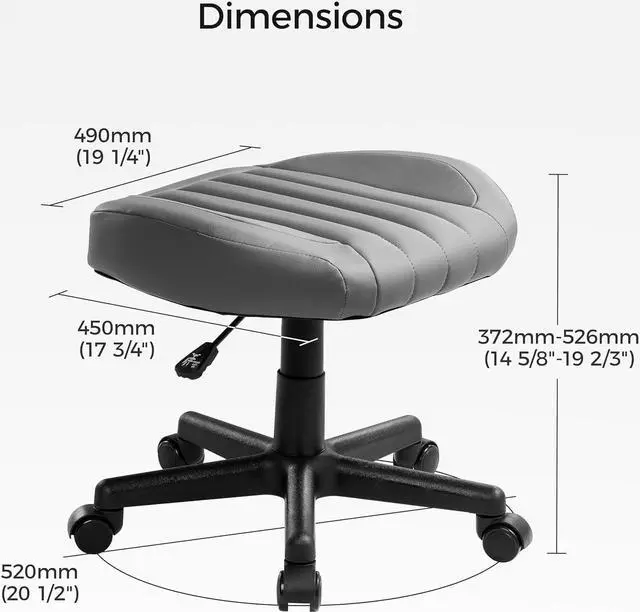 Alt view image 3 of 7 - EUREKA ERGONOMIC Height Adjustable Foot Stool,19x18'' Large Seat Under Desk Footrest,Swivel Rolling Chair W Sturdy Wheels,Ottoman Stool Simple Meeting Chair for Home Office,Grey