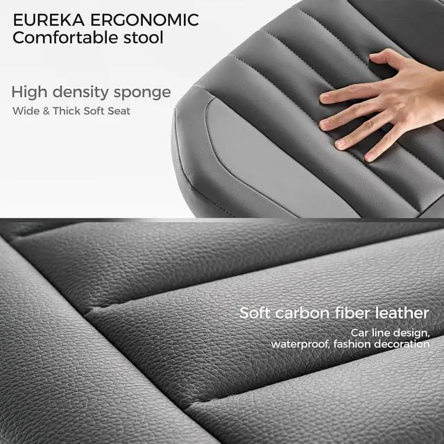 Alt view image 6 of 7 - EUREKA ERGONOMIC Height Adjustable Foot Stool,19x18'' Large Seat Under Desk Footrest,Swivel Rolling Chair W Sturdy Wheels,Ottoman Stool Simple Meeting Chair for Home Office,Grey