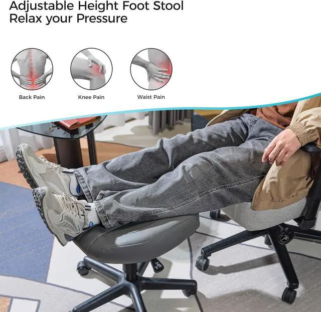 Alt view image 7 of 7 - EUREKA ERGONOMIC Height Adjustable Foot Stool,19x18'' Large Seat Under Desk Footrest,Swivel Rolling Chair W Sturdy Wheels,Ottoman Stool Simple Meeting Chair for Home Office,Grey