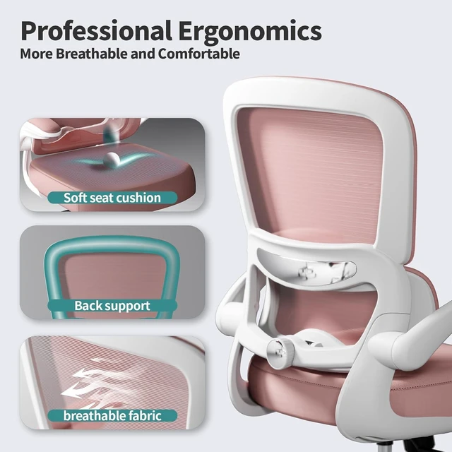 Alt view image 3 of 7 - Office Chair - Ergonomic Desk Chair with Adjustable Lumbar Support, Mesh Computer Chair, Executive Chair for Home Office Comfortable Lumbar Support (1, Pink)