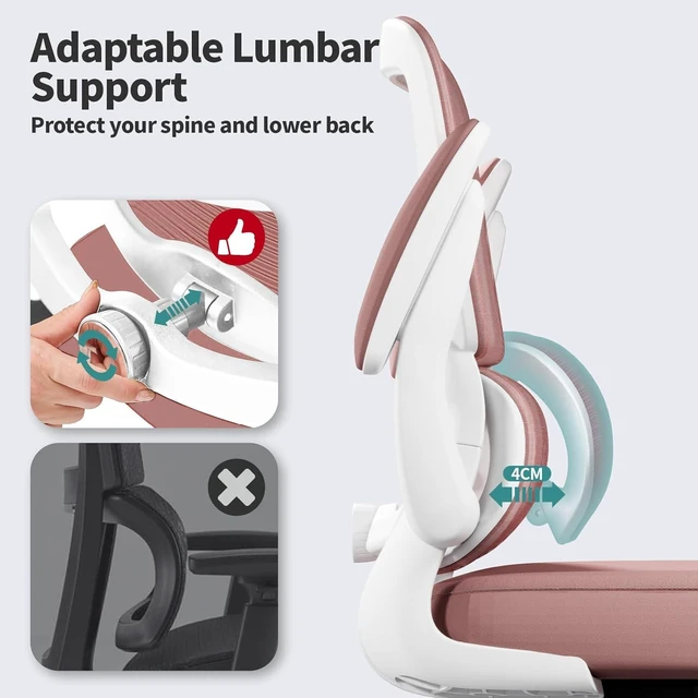 Alt view image 4 of 7 - Office Chair - Ergonomic Desk Chair with Adjustable Lumbar Support, Mesh Computer Chair, Executive Chair for Home Office Comfortable Lumbar Support (1, Pink)