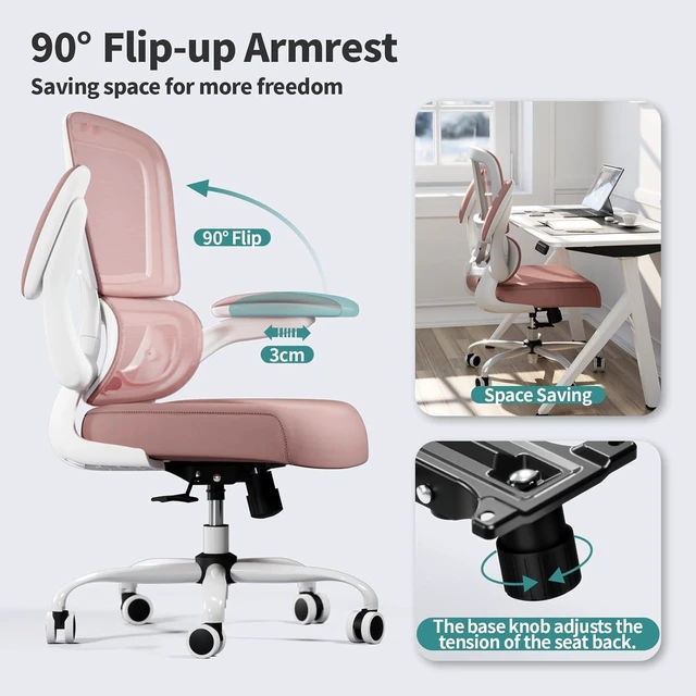 Alt view image 5 of 7 - Office Chair - Ergonomic Desk Chair with Adjustable Lumbar Support, Mesh Computer Chair, Executive Chair for Home Office Comfortable Lumbar Support (1, Pink)
