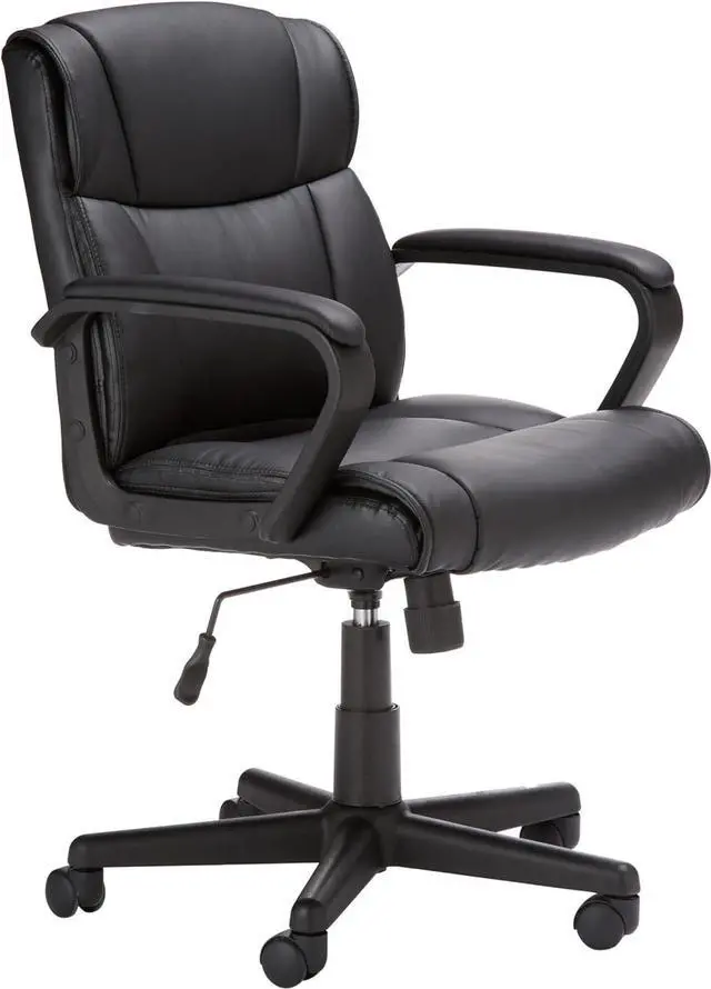 Main image of Amazon Basics Classic Leather-Padded Mid-Back Office Desk Chair with Armrest - Black