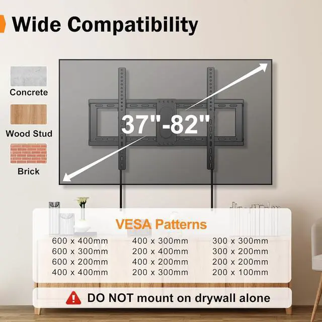 Alt view image 2 of 7 - Tilting TV Wall Mount for Most 37-82 inch Flat/Curved TV, Universal Low Profile Bracket, Fits 24/18/16 Studs, Max VESA 600x400mm Holds up to 132lbs MT5083