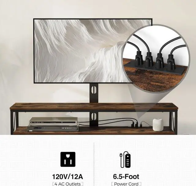 Alt view image 2 of 7 - Seventable TV Stand with Mount and Power Outlet 43", Swivel TV Stand Mount for 32/45/55/60/65/70 inch TVs, Height Adjustable TV Entertainment Center with Cable Management, Rustic Brown