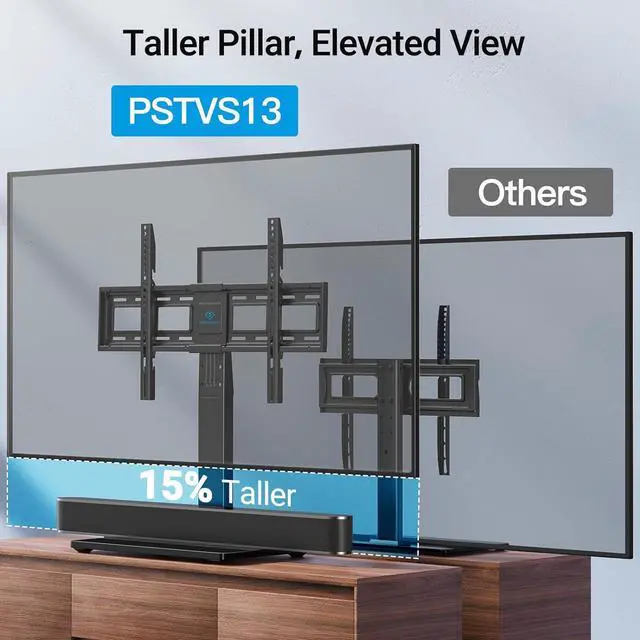 Alt view image 6 of 7 - Universal Swivel TV Stand Base Table Top TV Stand for 37-75 inch LCD LED TVs Height Adjustable TV Mount Stand with Tempered Glass Base VESA 600x400mm Holds up to 99lbs PSTVS13