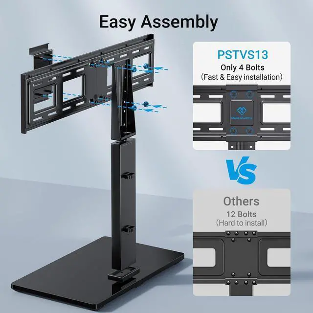 Alt view image 4 of 7 - Universal Swivel TV Stand Base Table Top TV Stand for 37-75 inch LCD LED TVs Height Adjustable TV Mount Stand with Tempered Glass Base VESA 600x400mm Holds up to 99lbs PSTVS13
