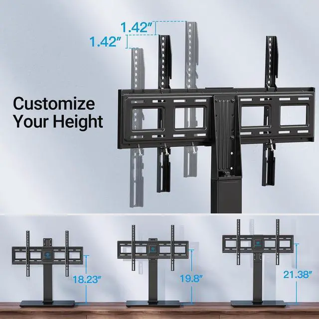 Alt view image 3 of 7 - Universal Swivel TV Stand Base Table Top TV Stand for 37-75 inch LCD LED TVs Height Adjustable TV Mount Stand with Tempered Glass Base VESA 600x400mm Holds up to 99lbs PSTVS13