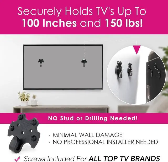 Alt view image 3 of 7 - HangSmart TV® Wall Mount NO Stud - Original & Patented Easy Install, DIY for 19-100" TVs, Holds Up to 150LBS, Fits Most LED LCD Flat Screens & Monitors, Includes Hardware