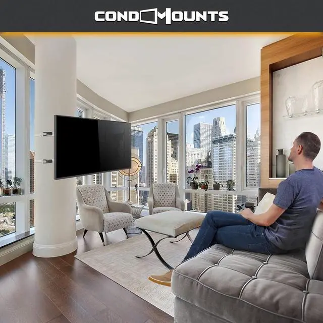 Alt view image 2 of 7 - CondoMounts CLMTVA1044 Full Motion Large Pillar TV Mount | Column | Round & Square TV Post Mount | NO Drill | Holds 80lbs | Fits 32-in. to 70-in. TVs | Fits Pillars 8-in & Wider | White Strap