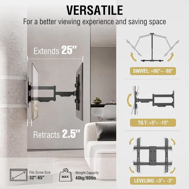 Alt view image 7 of 7 - CondoMounts CLMTVA1044 Full Motion Large Pillar TV Mount | Column | Round & Square TV Post Mount | NO Drill | Holds 80lbs | Fits 32-in. to 70-in. TVs | Fits Pillars 8-in & Wider | White Strap