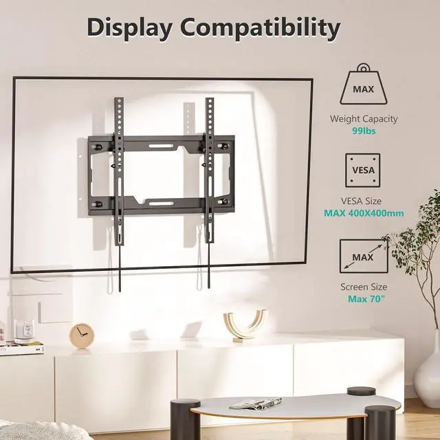 Alt view image 2 of 7 - Tilt TV Wall Mount Bracket for Most 32-70 inches LED LCD OLED Flat Screen TVs up to 99lbs with Mounting Holes 100x100mm to 400x400mm (TTM-1) Black