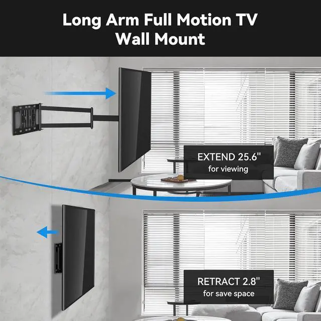 Alt view image 2 of 7 - FORGING MOUNT Long Arm TV Wall Mount for Most 26-65 Inch Flat Curved TVs, 25.6inch Full Motion Extension Articulating Arms, Swivel, Tilt TV Bracket Corner TV Mount Fits Max VESA 400x400mm up to 77lbs