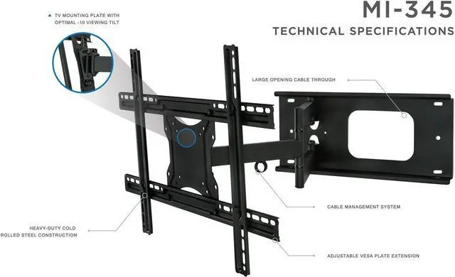 Alt view image 5 of 7 - Mount-It! Full Motion Articulating TV Wall Mount Bracket for 32-70 Plasma, LED, LCD Flat Screens up to 100 Pounds and 600x400 VESA, Tilt, Swivel, Extend, Compress