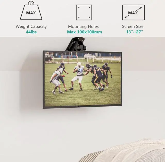 Alt view image 2 of 7 - WALI Folding Ceiling TV Mount, Swivel and Flip Down TV Bracket for 13-27 inch Flat Screens, Height Adjustable TVs Mounts Saving Space, Max Mounting Holes 100x100mm(FCM101), Black