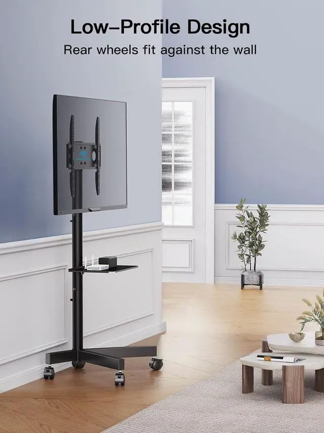 Alt view image 6 of 7 - Mobile TV Cart with Wheels for 23-60 Inch LCD LED OLED Flat Curved Screen Outdoor TVs Height Adjustable Shelf Floor Stand Holds up to 55lbs Monitor TV Holder with Tray Max VESA 400x400mm