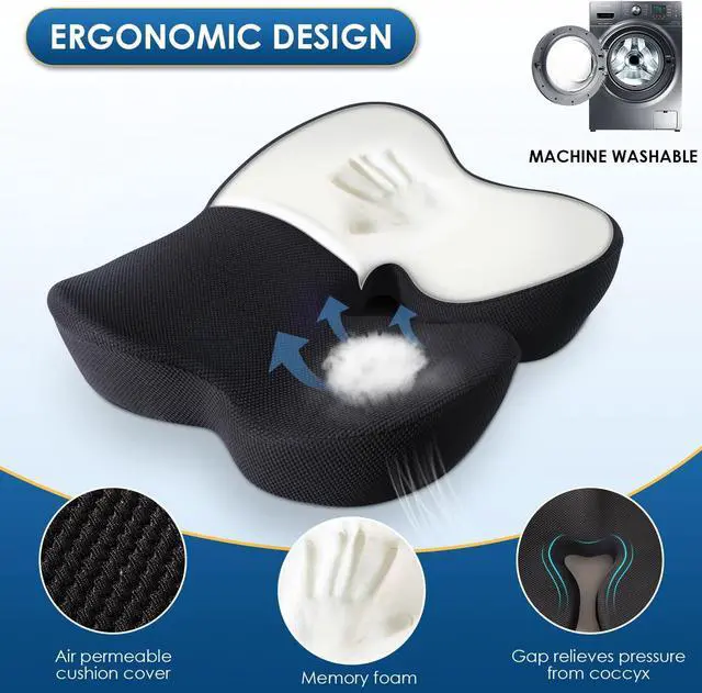 Alt view image 6 of 7 - Memory Foam Seat Cushion for Office Chair Pressure Relief Sciatica & Tailbone Pain Relief Memory Foam Coccyx Cushion for Long Sitting, for Home Chair, Gaming and Car Seat Cushion
