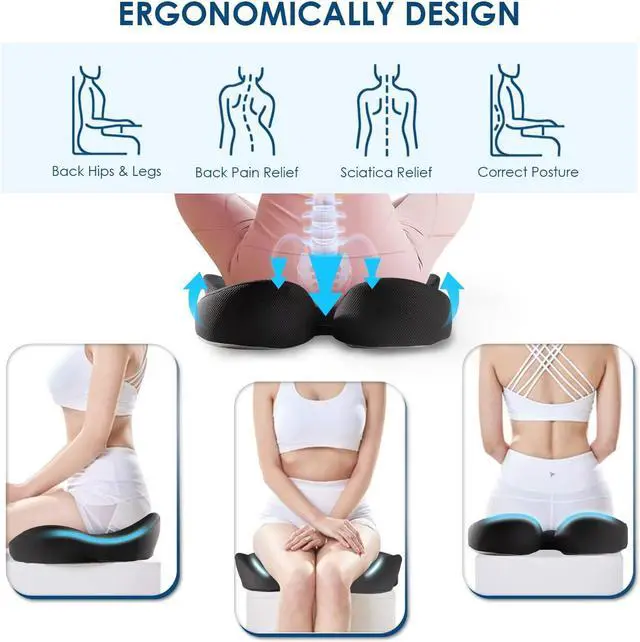 Alt view image 4 of 7 - Memory Foam Seat Cushion for Office Chair Pressure Relief Sciatica & Tailbone Pain Relief Memory Foam Coccyx Cushion for Long Sitting, for Home Chair, Gaming and Car Seat Cushion
