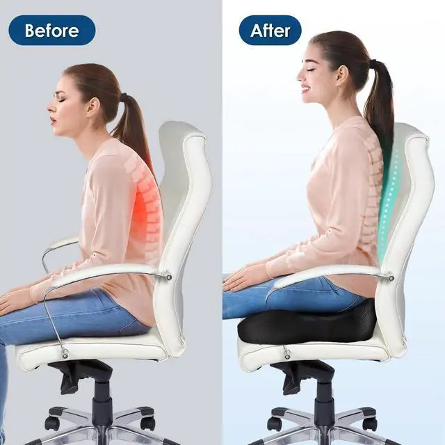 Alt view image 3 of 7 - Memory Foam Seat Cushion for Office Chair Pressure Relief Sciatica & Tailbone Pain Relief Memory Foam Coccyx Cushion for Long Sitting, for Home Chair, Gaming and Car Seat Cushion