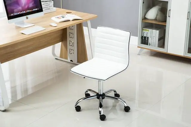Alt view image 2 of 7 - BTEXPERT BTExpert Swivel Mid Back Armless Ribbed Designer Task Chair Leather Soft Upholstery Office Chair - White