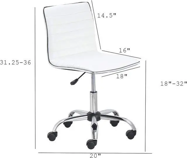 Alt view image 3 of 7 - BTEXPERT BTExpert Swivel Mid Back Armless Ribbed Designer Task Chair Leather Soft Upholstery Office Chair - White