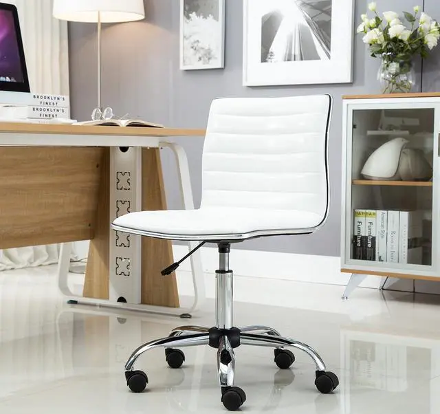 Alt view image 7 of 7 - BTEXPERT BTExpert Swivel Mid Back Armless Ribbed Designer Task Chair Leather Soft Upholstery Office Chair - White