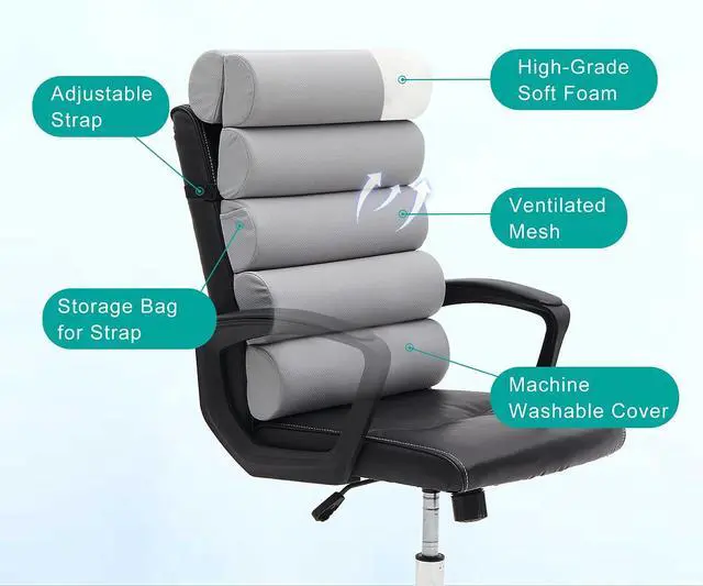 Alt view image 7 of 7 - Ergonomic Lumbar Support Pillow for Office Chair,Adjustable Back Cushion | Patented Design 6 Semi Cylindrical Back Support for Office Chair High Back,Neck/Upper/Lower Back Pain Relief,Breathable