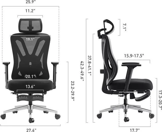 Alt view image 3 of 7 - Hbada P5 Ergonomic Office Chair, Desk Chair with Adjustable Lumbar Support and Height, Comfortable Mesh Computer Chair with Footrest 2D Headrest, Swivel Tilt Function Black
