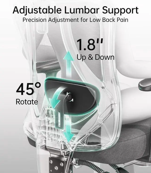 Alt view image 2 of 7 - Hbada P3 Ergonnomic Office Chair with 2D Adjustable Lumbar Support, Office Chair with Adjustable Headrest and Armrest, 145° Stepless Tilt Function, Black(No Footrest)
