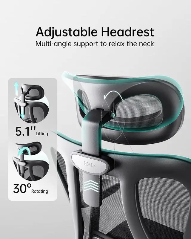 Alt view image 3 of 7 - Hbada P3 Ergonnomic Office Chair with 2D Adjustable Lumbar Support, Office Chair with Adjustable Headrest and Armrest, 145° Stepless Tilt Function, Black(No Footrest)