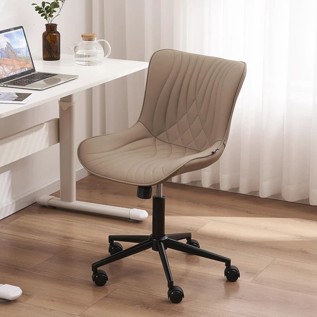 Main image of YOUTASTE Home Office Desk Chair Modern Stylish Streamlined Vanity Chair, Rocking Swivel Lounge Chair, Height Adjustable Ergonomic Computer Task Chairs Faux Leather with Wheels,Khaki