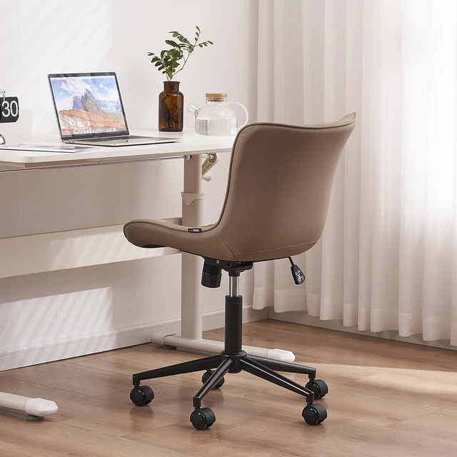 Alt view image 7 of 7 - YOUTASTE Home Office Desk Chair Modern Stylish Streamlined Vanity Chair, Rocking Swivel Lounge Chair, Height Adjustable Ergonomic Computer Task Chairs Faux Leather with Wheels,Khaki