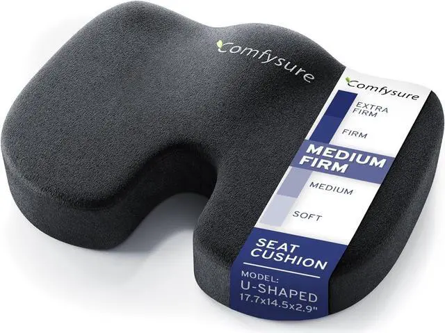 Main image of Memory Foam Seat Cushion - Tailbone Pain Relief Cushion, Non-Slip Sciatica Pain Relief Pillow - for Office Chair, Car, Wheelchair, Computer, Desk Chair - Coccyx, Lower Back Support (Black)