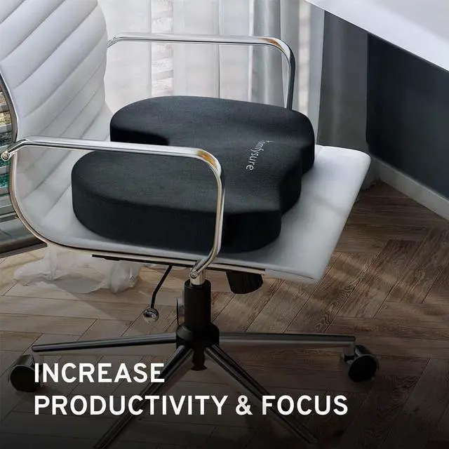 Alt view image 6 of 7 - Memory Foam Seat Cushion - Tailbone Pain Relief Cushion, Non-Slip Sciatica Pain Relief Pillow - for Office Chair, Car, Wheelchair, Computer, Desk Chair - Coccyx, Lower Back Support (Black)