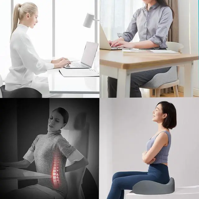 Alt view image 7 of 7 - Chair Seat Cushion, Memory Foam Cushions for Office Chair, Car Seat, Airplane, Relieving Pressure Tailbone Sciatica Back Pain for Long Sitting Office Workers, Car DriversGrey