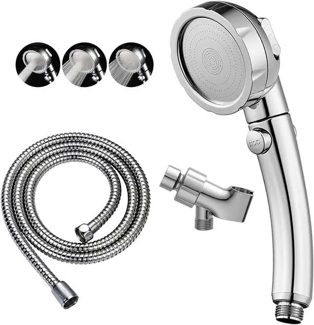 Main image of KAIYING Chrome High Pressure Handheld Shower Head with ON/OFF Pause Switch, 3 Spray Modes Shower Wand with Shut Off Button, Removable Camper Shower Head with Hose and Adjustable Angle Bracket
