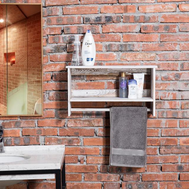 Wall Mounted Whitewashed Wood Bathroom Floating Shelf, 2-Tier Wall