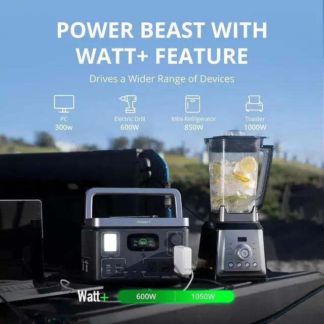 Alt view image 6 of 7 - GROWATT VITA 550 Portable Power Station with 200W Solar Panel, 538Wh Capacity LiFePO4 Solar Generator, 600W AC Output for Outdoor Camping, RV, Home Backup, Emergency, off-Grid