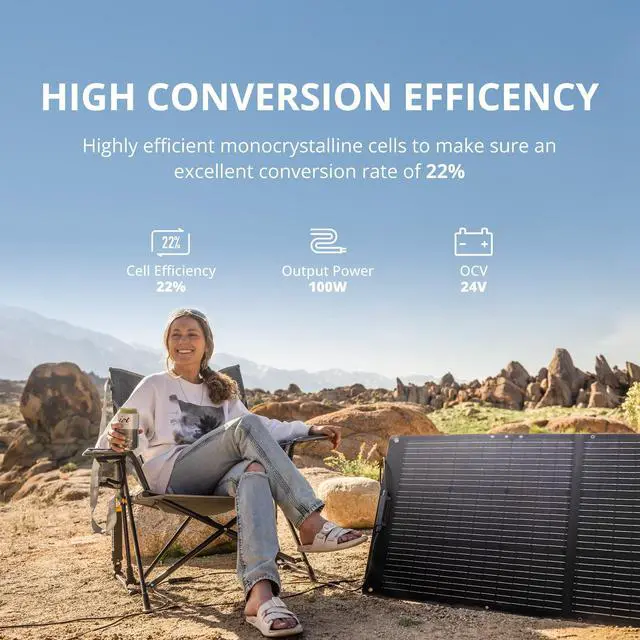 Alt view image 2 of 7 - GROWATT 100W Portable Solar Panel for Power Station, 24V Foldable Solar Charger with Adjustable Kickstand & MC4 Connector, Waterproof IP67 for Outdoor Camping RV Off Grid System