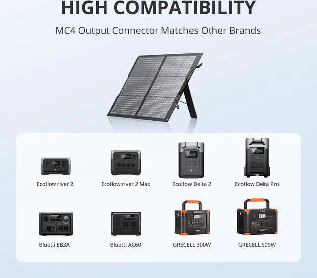 Alt view image 7 of 7 - GROWATT 100W Portable Solar Panel for Power Station, 24V Foldable Solar Charger with Adjustable Kickstand & MC4 Connector, Waterproof IP67 for Outdoor Camping RV Off Grid System