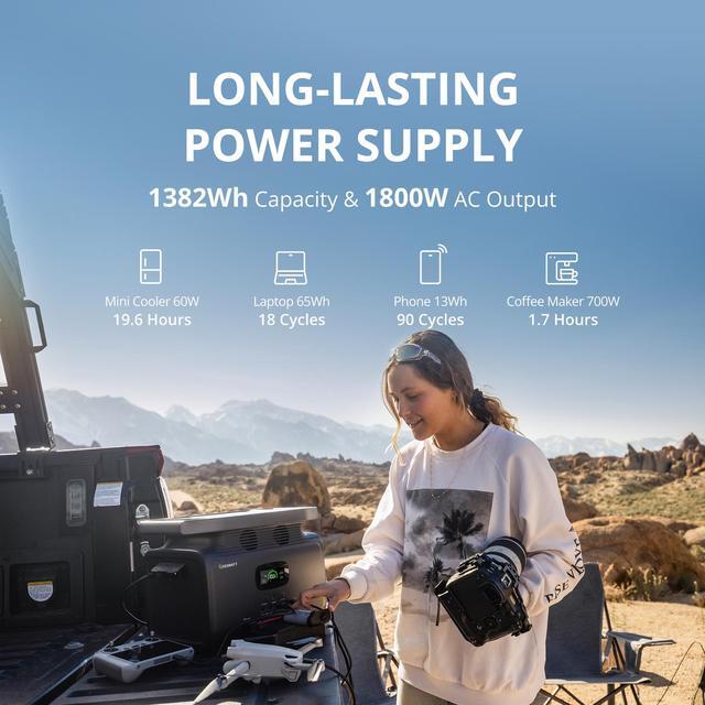 Alt view image 3 of 7 - GROWATT INFINITY 1300 Portable Power Station with 200W Solar Panel, 1382Wh Capacity LiFePO4 Solar Generator, 1800W AC Output for Outdoor Camping, RV, Home Backup, Emergency, off-Grid