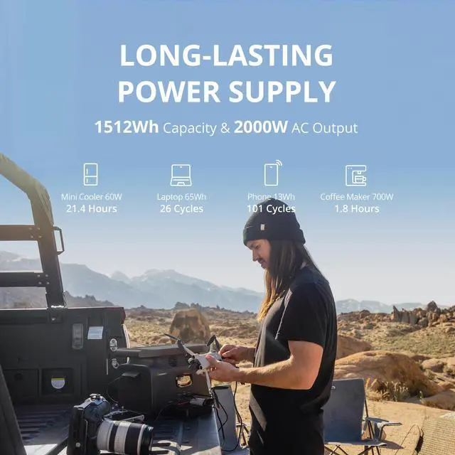 Alt view image 3 of 7 - GROWATT INFINITY 1500 Portable Power Station with 800W Solar Panel, 1512Wh Capacity Solar Generator, 2000W AC Output for Outdoor Camping, Home Backup, Emergency