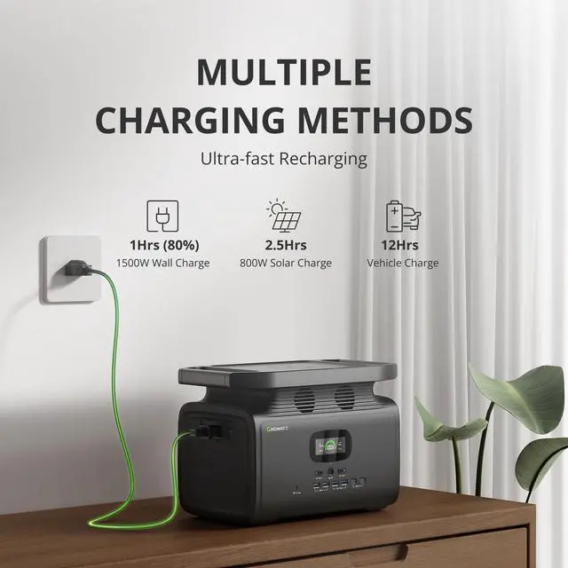 Alt view image 5 of 7 - GROWATT INFINITY 1500 Portable Power Station with 800W Solar Panel, 1512Wh Capacity Solar Generator, 2000W AC Output for Outdoor Camping, Home Backup, Emergency